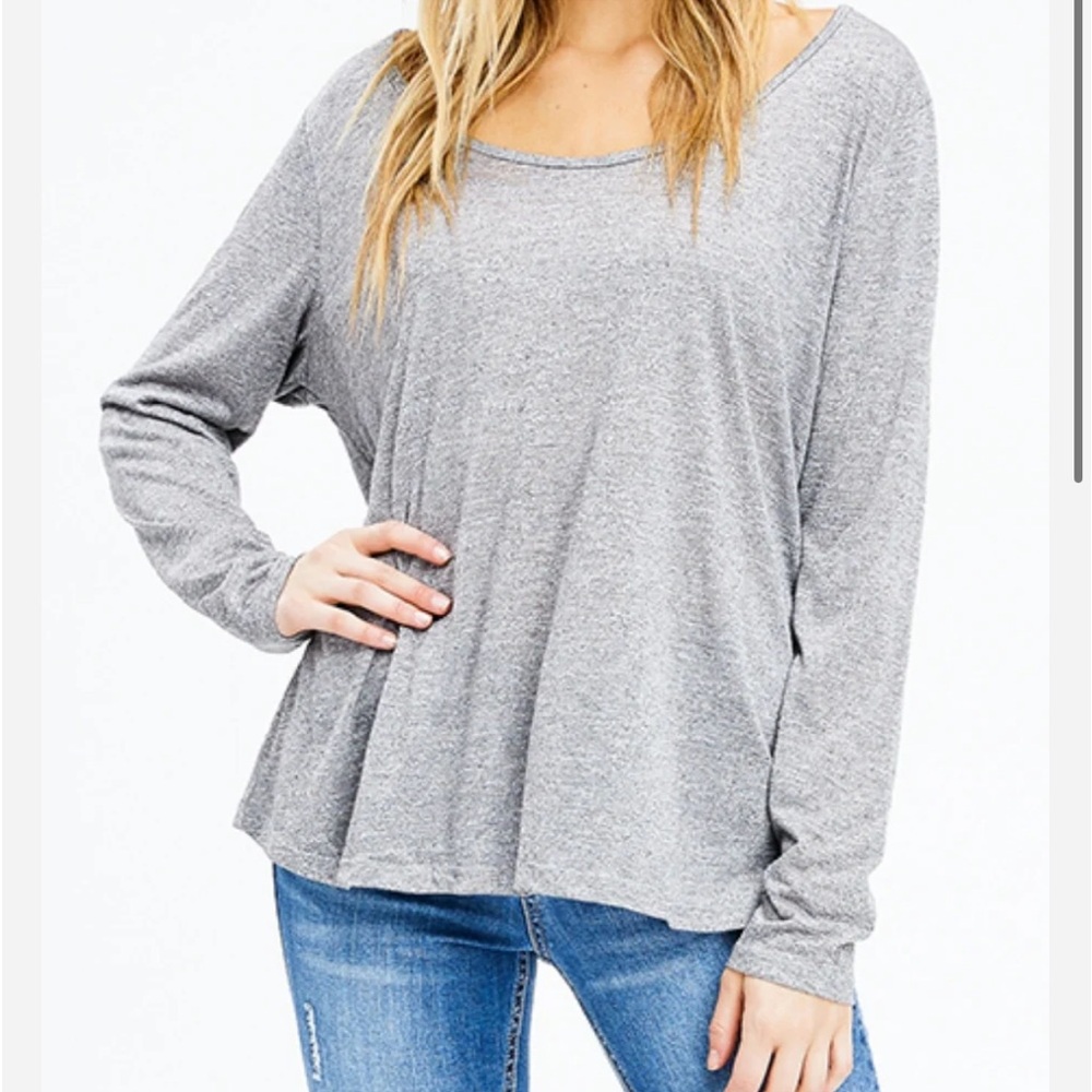 WHBM Grey crewneck fitted long sleeve